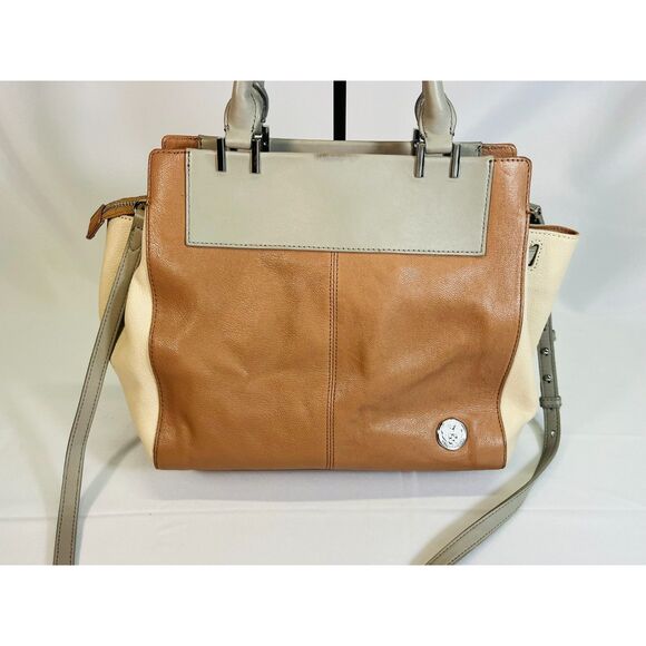 Vince Camuto Pink Gray Ayla Pebbled Leather Crossbody Satchel Purse - Picture 2 of 9